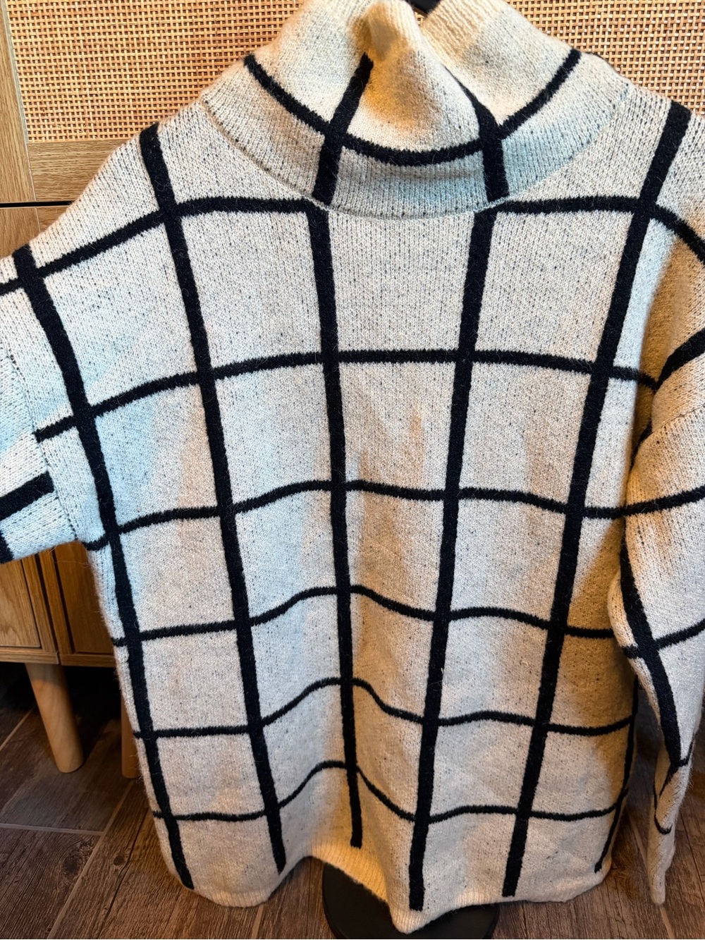 Doe & Rae Cream and Black Windowpane Turtleneck Sweater - Picture 2 of 5